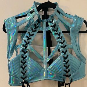 ClubExx Rude Awakenings Harness Top (Light Blue Holographic)